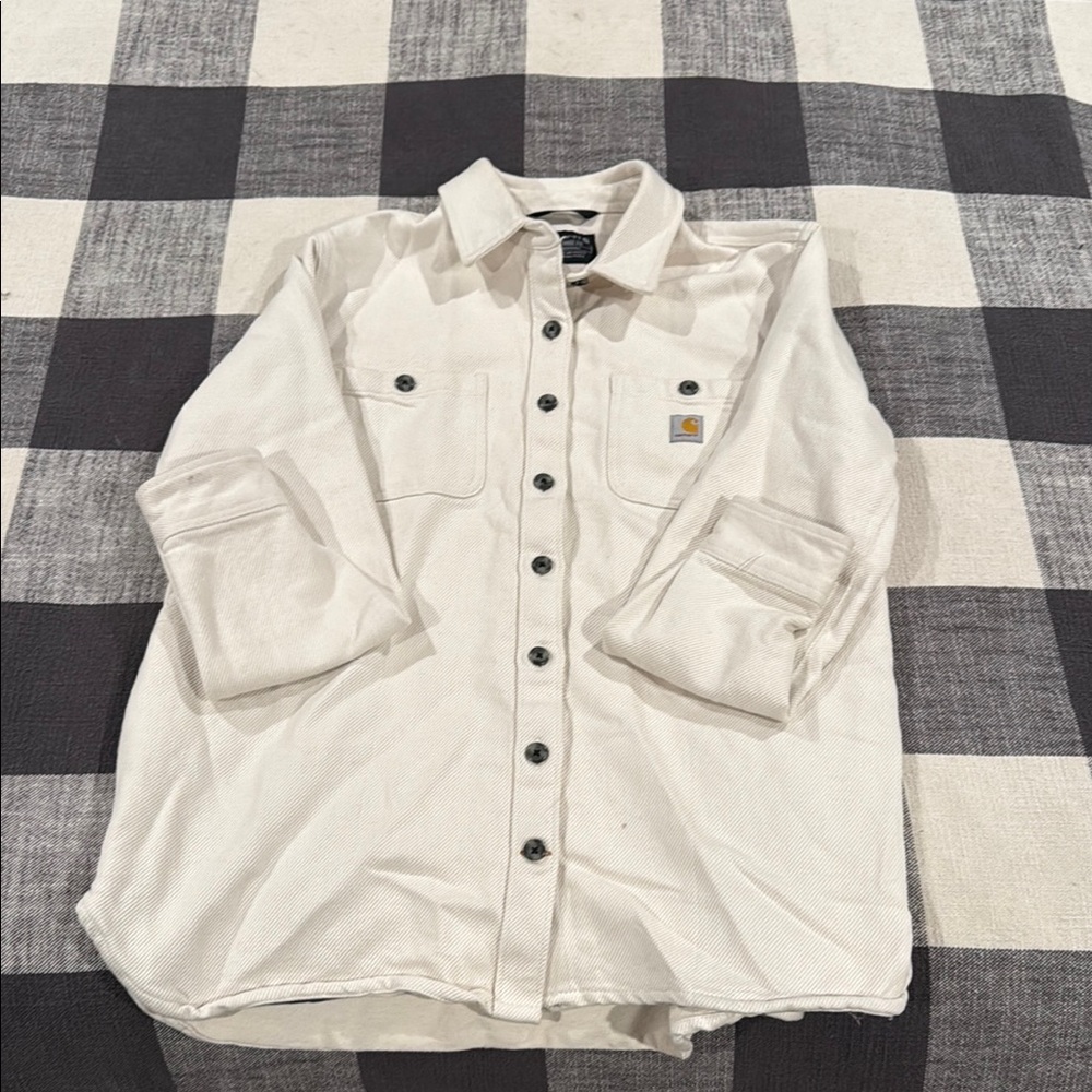 Carhartt Cream Corduroy Heavy Duty Button Down Shirt/Jacket with Long Sleeves